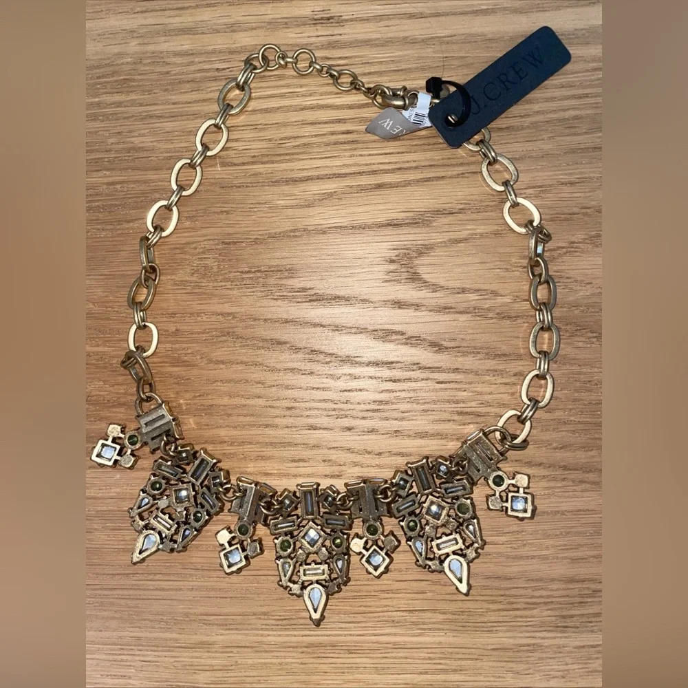 J.Crew NWT Gold Tone Crystal Statement Necklace Rhinestone Bib $58 - Picture 6 of 6
